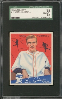 1934 Goudey #12 Carl Hubbell – SGC 92 NM/MT+ 8.5 "1 of 1!" 